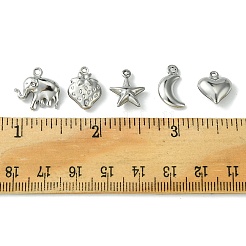 60個5スタイル304ステンレススチールチャーム  混合図形  ステンレス鋼色  13~16x8~15x3~5mm  穴：1~1.5mm  12個/スタイル&nbsp;STAS-FS0001-45
