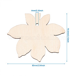 未染色の木製ビッグペンダント  葉  アンティークホワイト  79.5x90x2.5mm  穴：4mm&nbsp;X-WOOD-TA0002-19