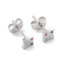 3 Pairs 3 Style Enamel Rhombus with Star Dangle Hoop Earrings&nbsp;EJEW-B020-10P
