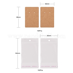 200個2スタイルの厚紙ディスプレイカードとoppセロハンバッグ  ネックレスとイヤリング用  バリーウッド  9x6cm  100個/スタイル&nbsp;CDIS-LS0001-05B