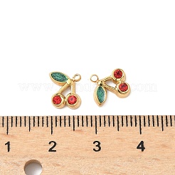 304ステンレススチールチャーム  チェリー  エナメルとラインストーン付き  18KGP本金メッキ  8.5x7.5x2mm  穴：1mm&nbsp;STAS-C134-32G