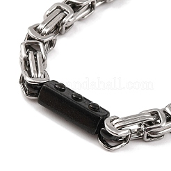 201 Stainless Steel Rectangle Byzantine Chain Necklace&nbsp;NJEW-F222-38EBP-01