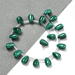 天然マラカイトビーズ連売り  ティアドロップ  トップ掘削  9.5x6mm  穴：0.8mm  約20個/連  8.15''（20.7センチメートル）&nbsp;G-Q185-A01-01
