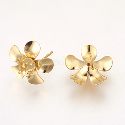 304ステンレススチールスタッドピアス金具  5花びら  花  ゴールドカラー  16mm  花：14~15x5mm  トレイ：4mm  ピン：0.7mm&nbsp;X-STAS-G187-14G