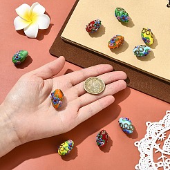 5個5色手作りランプワークビーズ  花とバレル  ミックスカラー  23x12~13mm  穴：1.6mm&nbsp;LAMP-YW0004-23