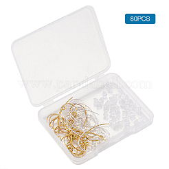真鍮のピアスフック  耳ワイヤー  テクスチャ  プラスチック製のピアスキャッチで  ミックスカラー  19x12mm  穴：2mm  20ゲージ  ピン：0.8mm / 4x4mm  穴：1mm  80個/箱&nbsp;STER-TA0001-02