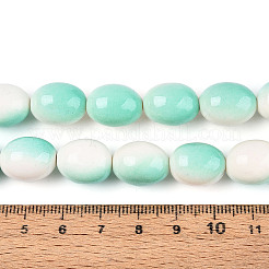 スプレープリント合成ターコイズビーズ連売り  オーバル  ツートン  アクアマリン  15~15.5x11.5~12mm  穴：1mm  約25個/連  14.76~14.96''（37.5~38センチメートル）&nbsp;TURQ-T004-15A