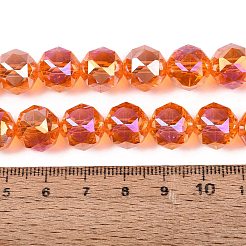 電気メッキ透明ガラスビーズ連売り  多面カット  ラウンド  サンゴ  11~12mm  穴：1.2~1.4mm  約50個/連  21.65インチ（55cm）&nbsp;EGLA-ZX001-01A-04