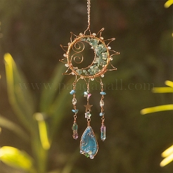 Wire Wrapped Natural Green Aventurine & Metal Sun with Moon Pendant Decorations&nbsp;PW-WG96896-01