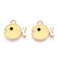 ライトゴールドメッキ合金チャーム  エナメル  魚  シャンパンイエロー  14x15x2mm  穴：1.6mm&nbsp;ENAM-T009-19B