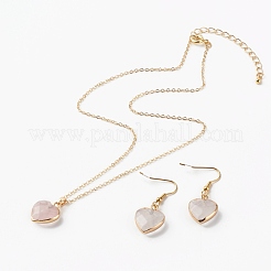 Mixed Natural Gemstone Heart Dangle Earrings & Pendant Necklaces Jewelry Sets&nbsp;SJEW-JS01195
