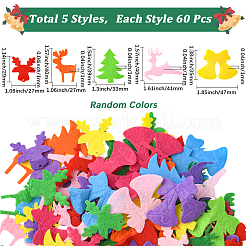 クリスマステーマの不織布300枚、5つのスタイル  DIYの工芸品について  混合図形  29~41x27~40x1mm  60個/スタイル&nbsp;FIND-SC0019-19