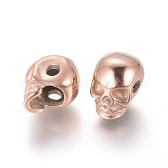 イオンプレーティング（IP）304ステンレスビーズ  スカル  ローズゴールド  11x8x10mm  穴：2.5mm&nbsp;STAS-G204-46RG