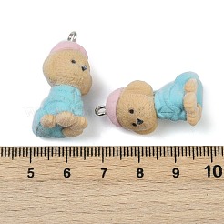 フロッキー樹脂ペンダント  犬  プラチナ鉄ループ付き  バリーウッド  28.5x16.5x19mm  穴：2mm&nbsp;FIND-A052-06I