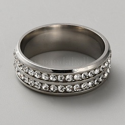 ラインストーンの指輪  ユニセックス201ステンレススチールリング  ステンレス鋼色  8mm  内径：21mm&nbsp;RJEW-WH0005-04P