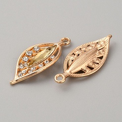 Kc金メッキ合金ペンダント  アクリルとクリスタルのラインストーン  リーフチャーム  桃パフ  31x13x4mm  穴：2mm&nbsp;FIND-TAC0025-01KCG-02