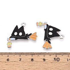 ハロウィンテーマアロイエナメルペンダント  プラチナ  猫の形  24x25.5x1mm  穴：1.6mm&nbsp;ENAM-T022-54P-04