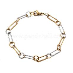 女性用304ステンレススチールオーバルリンクチェーンブレスレット  ゴールデン·ステンレス鋼色  7-1/4インチ（18.5cm）  リンク：6.7x1mm / 14x4.5x1mm&nbsp;LS-BJEW-D377-01B