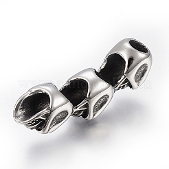 304ステンレススチールビーズ  スカル  アンティークシルバー  48.5x12x16mm  穴：6.5mm&nbsp;STAS-I091-48AS