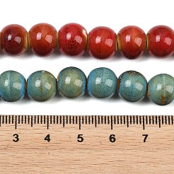 手作りファンシーアンティーク施釉ラウンドセラミック陶器ビーズ連売り  ミックスカラー  10mm  穴：2mm  約35個/連  13.5インチ&nbsp;PORC-L014-06