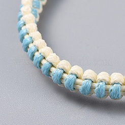 ワックスドポリエステル編組コードブレスレット  パール付き  ターコイズ  7-1/8インチ（18cm）  5x3.5mm&nbsp;BJEW-JB04342-05