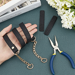 Puレザーバッグストラップ  鉄製のカーブチェーンとDリングと手縫いハンガー付き  フラット  バッグ交換用アクセサリー  ブラック  74x1.6x0.4cm&nbsp;FIND-WH0071-11A
