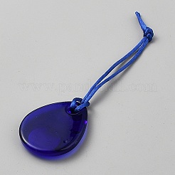 手作りのランプワークトルコナザールボンジュウペンダント装飾  ティアドロップ  ブルー  160mm&nbsp;HJEW-WH20009-07
