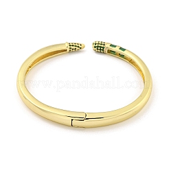 Brass Pave Green Cubic Zirconia & Glass Open Cuff Bangles for Women Men&nbsp;BJEW-Z062-25G