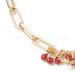 Brass Enamel Beaded Link Chains & Paperclip Chains Bracelets for Women&nbsp;BJEW-JB13568