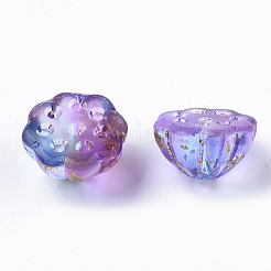 ツートン透明スプレー塗装ガラスビーズ  金色の箔付き  蓮の莢  スミレ  11x6mm  穴：1.4mm&nbsp;X-GLAA-N035-06A-G01