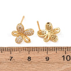 Brass Micro Pave Cubic Zirconia Stud Earrings Findings for Women&nbsp;EJEW-F418-13G