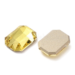 ガラスラインストーンカボション  フラットバック＆バックメッキ  多面カット  長方形  黄水晶  14x10x4.50mm&nbsp;RGLA-P037-14A-D226