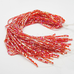 電気メッキガラスビーズセット  ABカラーメッキ  多面カット  キューブ  レッド  7~8x7~8x7~8mm  穴：1.5mm  約97~100個/連  70~71cm&nbsp;EGLA-D018-8x8mm-27