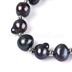 Adjustable Natural Pearl with Brass Chain Slider Bracelets for Women Girl&nbsp;BJEW-T022-16B