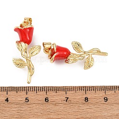真鍮製エナメルペンダント  花  ラックめっき  長持ちメッキ  鉛フリー＆カドミウムフリー  18KGP本金メッキ  34x14x10.5mm  穴：5x3.5mm&nbsp;KK-K408-36B-G