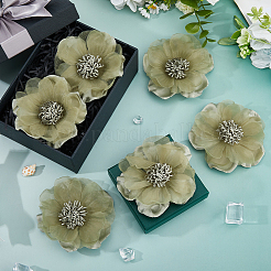 バックパック、服、ウェディングパーティー用の花布ブローチ6個  ダークシーグリーン  95~100x29mm&nbsp;JEWB-FH0002-38B