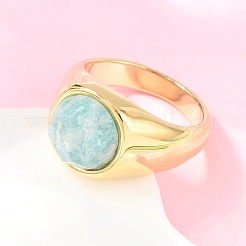 304 Stainless Steel Natural Amazonite Finger Rings&nbsp;RJEW-F203-02G-03