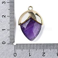天然石アメジストペンダント  金色の真鍮のパーツと  イチゴの形をしたチャーム  多面カット  25x17.5x7mm  穴：1.6mm&nbsp;G-U019-03B-04