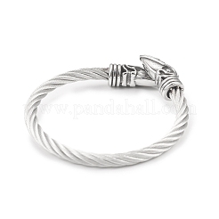 304 Stainless Steel Twist Rope Wrap Open Cuff Bangle with Cone Beaded for Women&nbsp;BJEW-G666-01AS