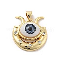 Evil Eye with Moon Brass Micro Pave Clear Cubic Zirconia Pendants&nbsp;KK-G419-10G-01