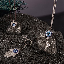 DIYジュエリー作りのための6個の6スタイルのナザールボンジュウペンダントキット  亜鉛合金ラインストーン＆ランプワーク＆ガラスペンダントを含む  プラチナ  20~70x18.5~38.5x5~7mm  1個/スタイル&nbsp;DIY-SZ0005-80A