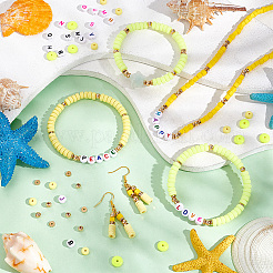 DIY レタービーズジュエリー作りキット  ポリマークレイへーし＆プラ丸＆アクリルキューブ＆平丸ビーズ含む  きいろ  1537~1702個/箱&nbsp;DIY-PH0010-57