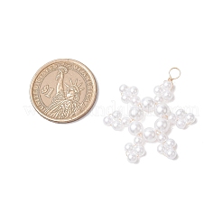 ガラススノーフレークペンダント6個、3スタイル  環境に優しい銅線付き  多面カット  ホワイト  40x32x4mm  穴：4mm&nbsp;PALLOY-JF03950-03