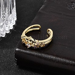 女性用真鍮マイクロパヴェキュービックジルコニアカフオープンリング  ラックめっき  カドミウムフリー＆鉛フリー  長持ちメッキ  18KGP本金メッキ  9mm  usサイズ7 1/4(17.5mm)&nbsp;RJEW-B160-02G