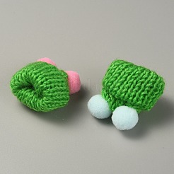 ダブルポンポンボール付きウールのかぎ針編みミニハット  装飾アクセサリー  ライムグリーン  35x31x28mm&nbsp;DIY-WH0032-56G