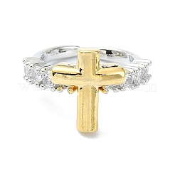 Rack Plating Brass Micro Pave Cubic Zirconia Open Cuff Rings&nbsp;RJEW-C076-07A-G