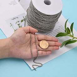 アイアン製ロープチェーン  溶接されていない  プラチナカラー  スプールで  リンク：3mm  ワイヤー：0.6 mm厚  約328.08フィート（100m）/ロール&nbsp;CHP002Y-N