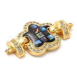 Rack Plating Brass Micro Pave Clear Cubic Zirconia Flower Links Connector Charms&nbsp;KK-K385-104G-03