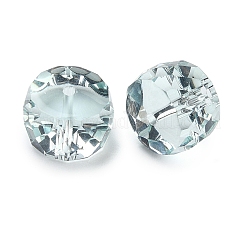 K9ガラス模造オーストリアクリスタルビーズ  多面カット  フラットラウンド  アクアマリン  12x8mm  穴：1mm&nbsp;X1-GLAA-D014-04