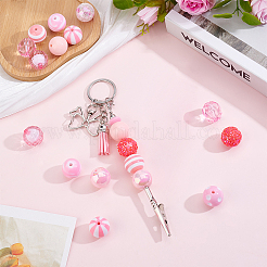 DIYラウンドビーズファインディングキット  アクリルビーズ入り  樹脂ビーズ  ピンク  19~20x18~20mm  穴：2~3mm&nbsp;DIY-PA0001-36C